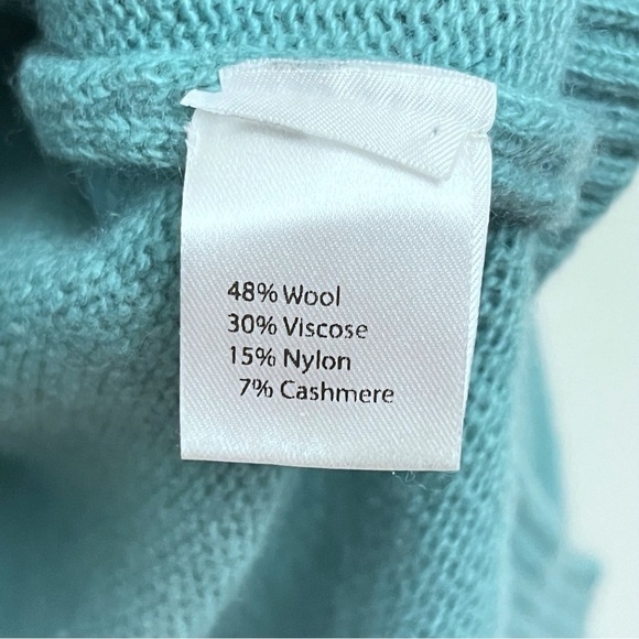 Bartolini Women’s Small Teal Cashmere Wool Blend Cowl Neck Popover Sweater - Picture 5 of 7